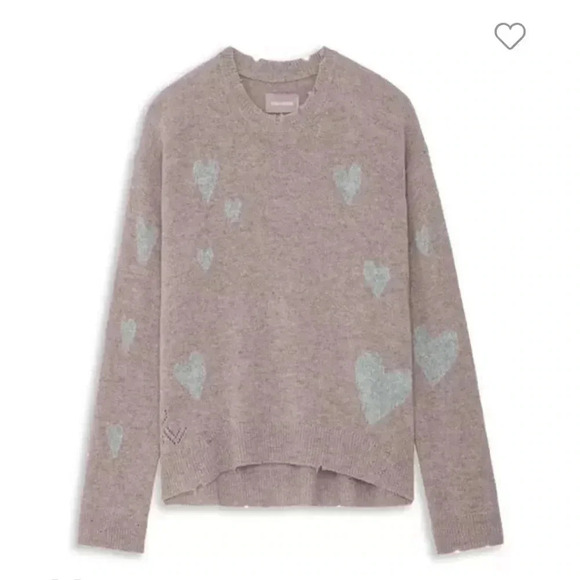 NWT Zadig & Voltaire Markus Heart Destroyed Cashmere Sweater Pink M - Picture 1 of 13